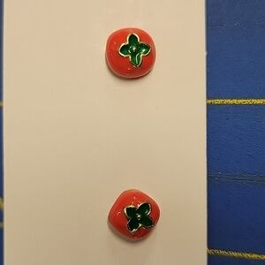 Tomato Stud 0.25" Silver Tone Earrings